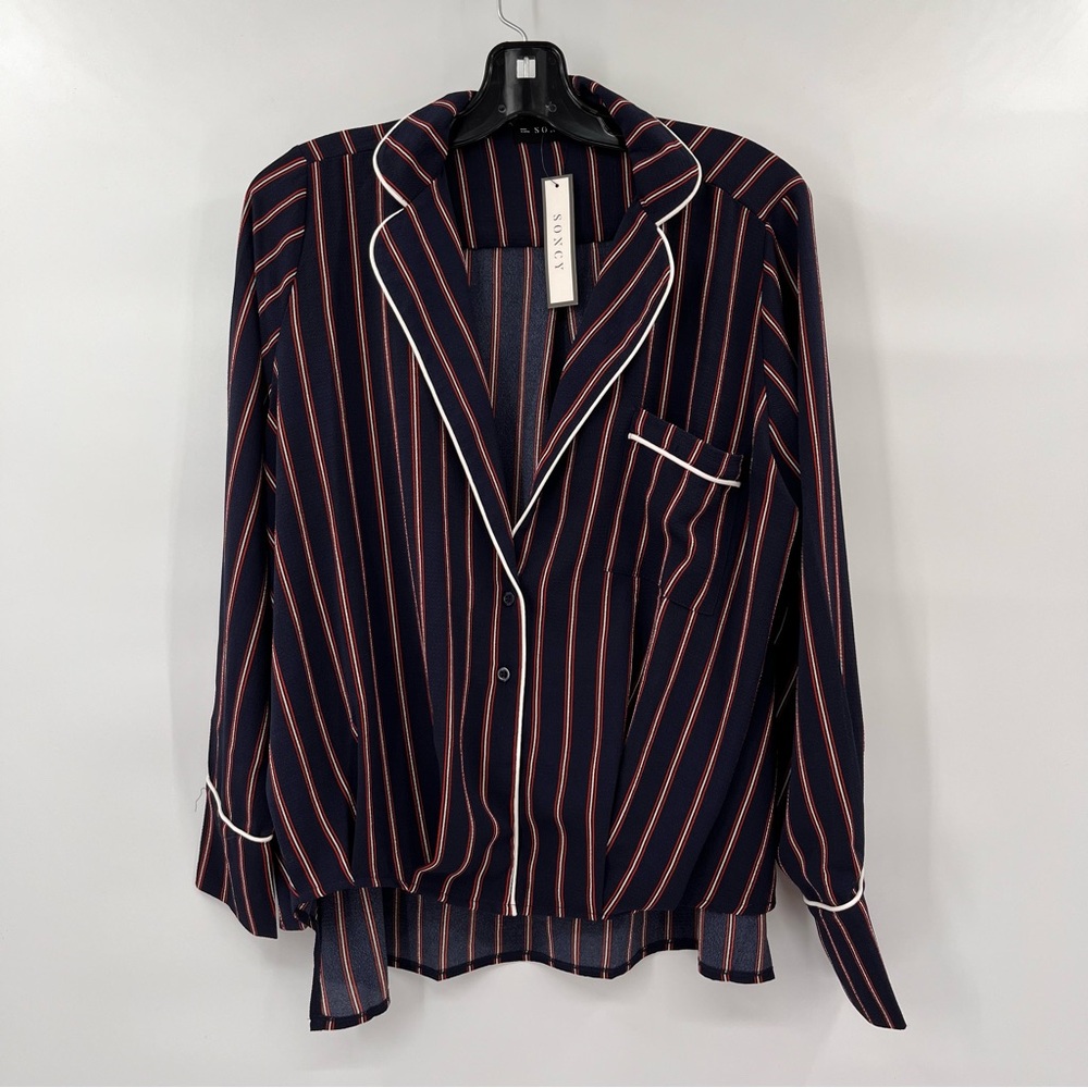 Soncy Plus Size Striped Pajama Top Blouse Popover Women's Size 1X / 14-16
